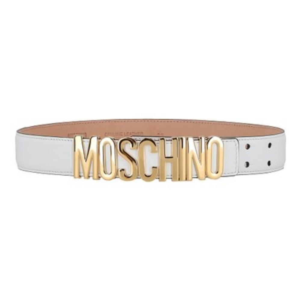 Moschino Wimen's Logo Plaque Leather Blet 95 White